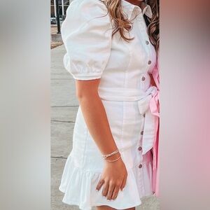 White Puff Sleeve Denim Dress